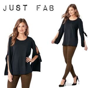 NWT Just Fab black open sleeve tie sweater size L